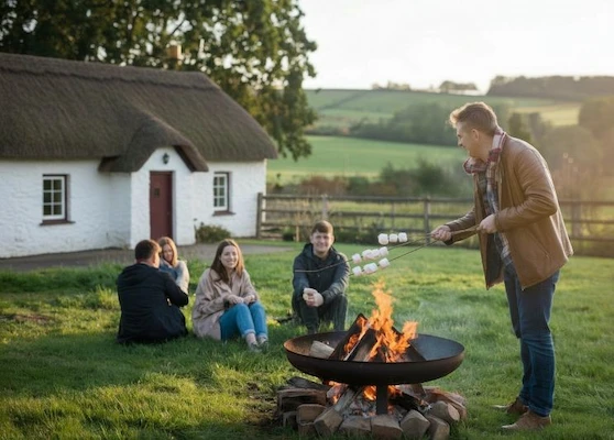 Irish shepherd hut with a BBQ in the yard.